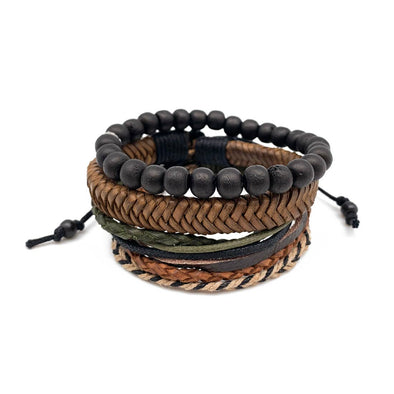 Men's Bracelet Bundle-Black Stone Beads & Leather