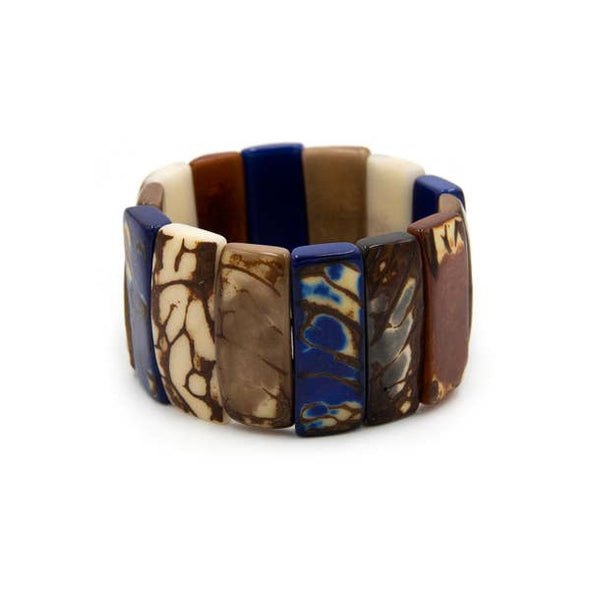 Rosa Earrings & Sucre Bracelet Set-Blue & Tan