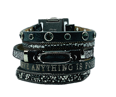 Believe Anything Is Possible/Multi Message-Dark Gray Leather Bracelet