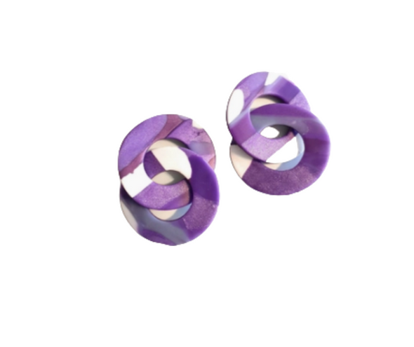 Purple Interlocking Circle Earrings