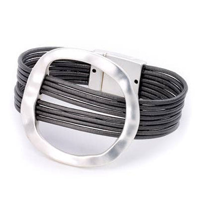 Multi Strand Leather Bracelet with Open Oval