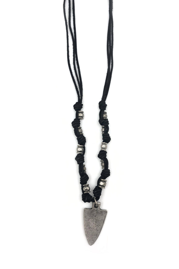 Men's Black Knotted Leather Necklace with Arrowhead