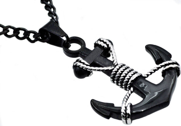 Men's Black Stainless Steel Anchor Pendant Necklace