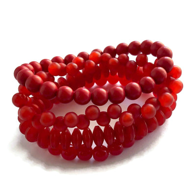 Cherry Red Stack and Stretch Beaded Bracelets Set