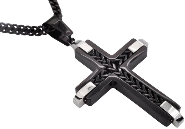 Men's Black Stainless Steel Cross Pendant Necklace