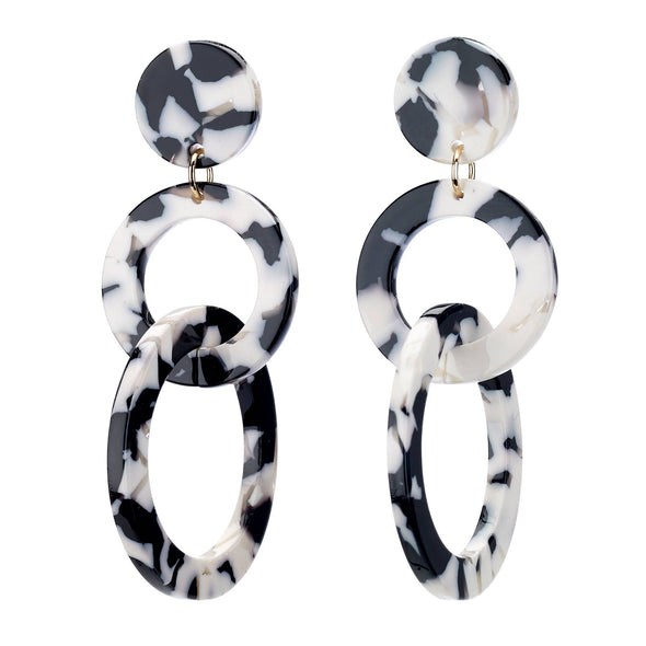 Black & White Double Hoop Stud Drop Earrings