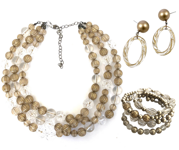Gold Washed Clear Trio Jewelry Set