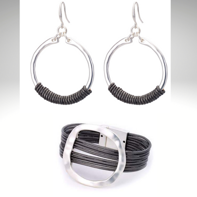 Multi Strand Leather Bracelet & Earring Set