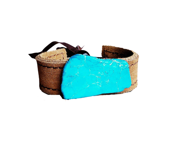 Blue Turquoise on a leather bracelet