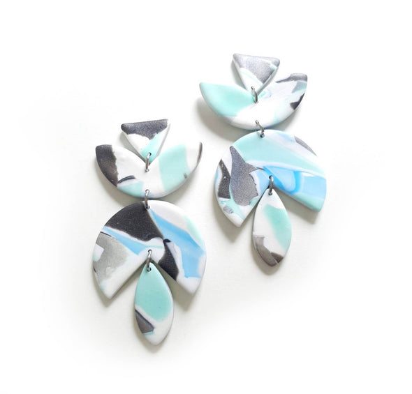Blue Mint Abstract Polymer Clay Earrings
