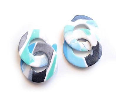 Blue Mint Circle Stacks Polymer Clay Earrings