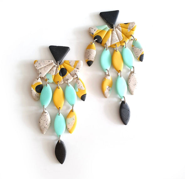 Multicolored Mint Polymer Clay Statement Earrings