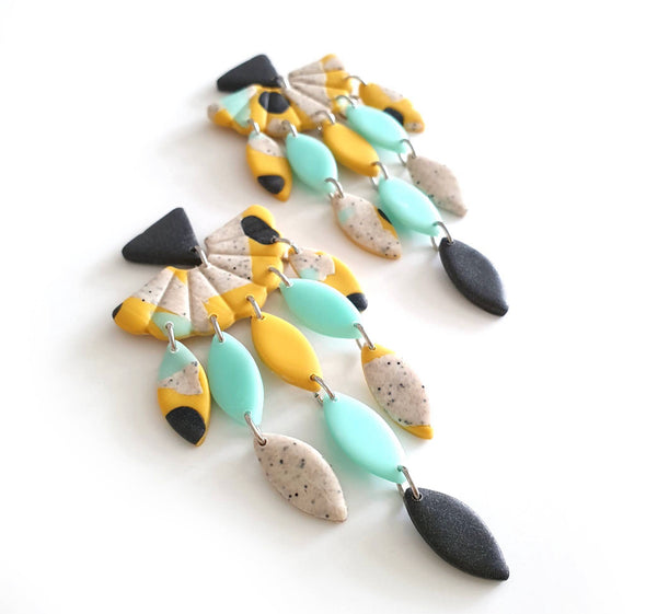 Multicolored Mint Polymer Clay Statement Earrings