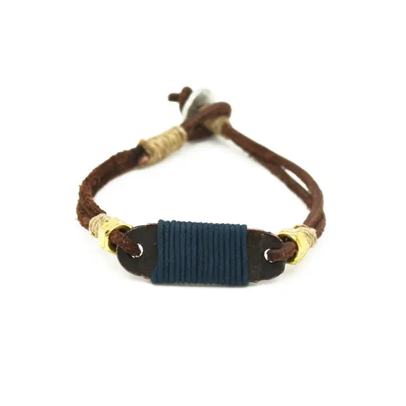 Men's Brown Leather & Copper Bracelet