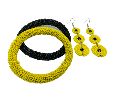 Maasai Beaded Bracelets & Earrings-Yellow & Black