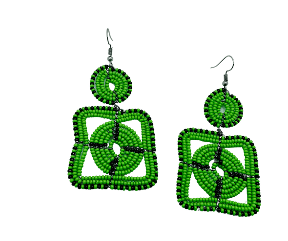 Zulu Earrings-Green with Black Accents