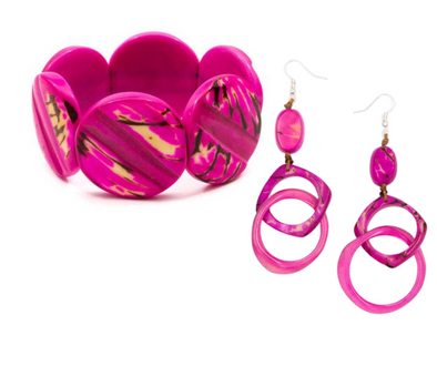 Pink bracelet and double hoop earrings 