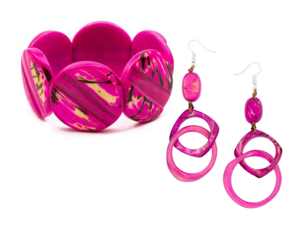 Pink bracelet and double hoop earrings 