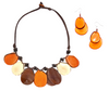 Adriana Necklace with Orange, tan, and brown tagua pieces.  Orange Fiesta Earrings made from tagua.
