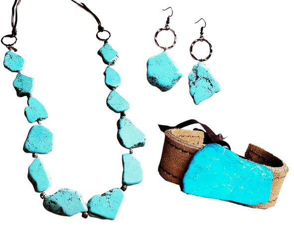 Blue Turquoise Jewelry Set with necklace, earrings, and bracelet