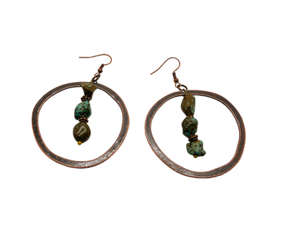 Copper Hoop Turquoise Earrings