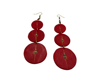 Wooden Dangle Earrings-Red