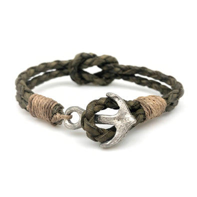 Fatigue Green Leather Bracelet with Anchor Clasp