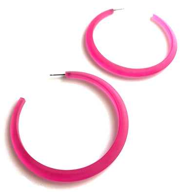 Hot Pink Frosted Lucite Bangle Hoop Earrings : 3" Size