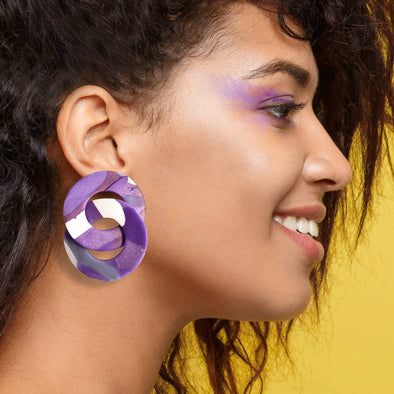 Purple Interlocking Circle Earrings