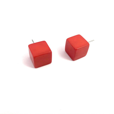 Tomato Red Cube Stud Earrings