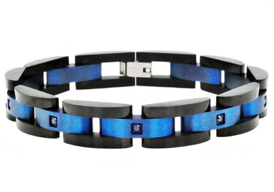 Men's Curved Link Black and Blue Bracelet
